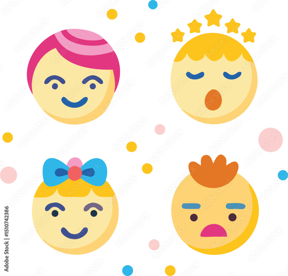 Obraz premium Single emoji face icon with various hairstyles and accessories