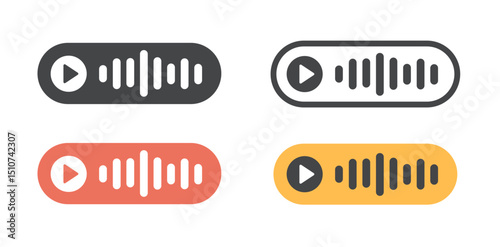 Voice audio message button line stroke outline icon simple graphic illustration set, black white flat sound record notice element with play sign symbol image clip art
