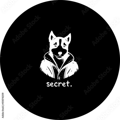 Mysterious canine figure: artistic representation within a circle emblem
