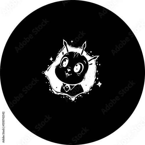Whimsical creature in circular frame, stylized animal design concept art