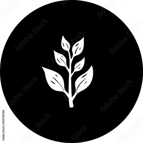 Simple sprout emblem: Minimalist foliage symbol on a solid circular backdrop