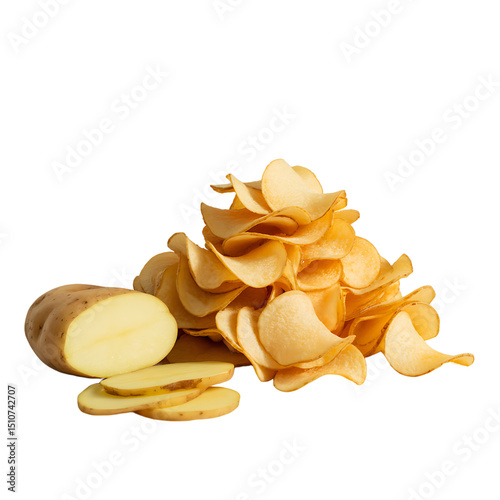 Crispy Potato Chips and Fresh Potato Slices Delicious Snack Food Photography