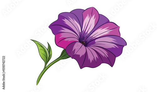 Vibrant purple petunia flower with green leaves