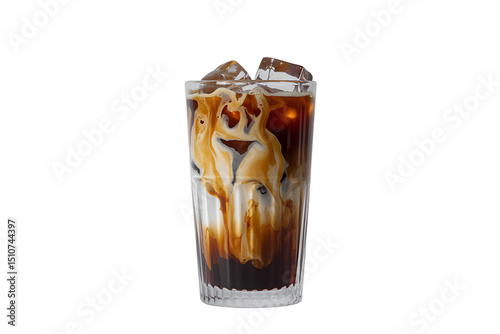 Refreshing Iced Coffee Drink in Glass with Cream and Ice Cubes perfect for summer beverage menu
