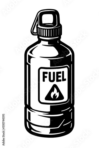 Black and White Fuel Gas Bottle with Flammable Warning Icon - Energy & Danger Vector