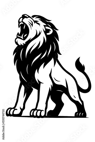 Monochrome vector illustration of a roaring lion, ideal for themes of strength, courage, or wild animals.