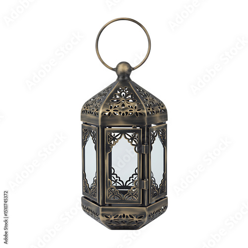 Elegant Antique Brass Lantern with Intricate Floral Cutouts Perfect for Home Decor and Festive Lighting