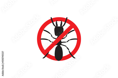 No ant icon in black silhouette with red banned symbol for insect control.