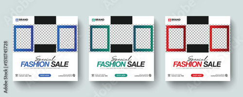 Fashion sale and discount promotion, social media post or web banner ad template. Modern fashion sale promotional marketing social media post or banner design template.