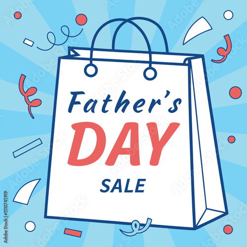 Fathers Day Sale Promotion with Shopping Bag and Confetti