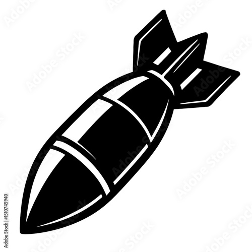 Monochrome vector illustration of a classic aerial bomb, ideal for themes of war, conflict, or military.