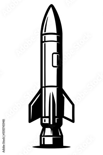 Monochrome vector illustration of a nuclear rocket, ideal for themes of military, weaponry, or space defense.