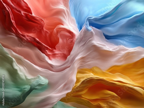Colorful flowing fabric draped in studio lighting