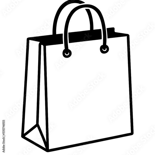 Monochrome vector outline illustration of a shopping bag, ideal for themes of retail, purchasing, or consumerism.