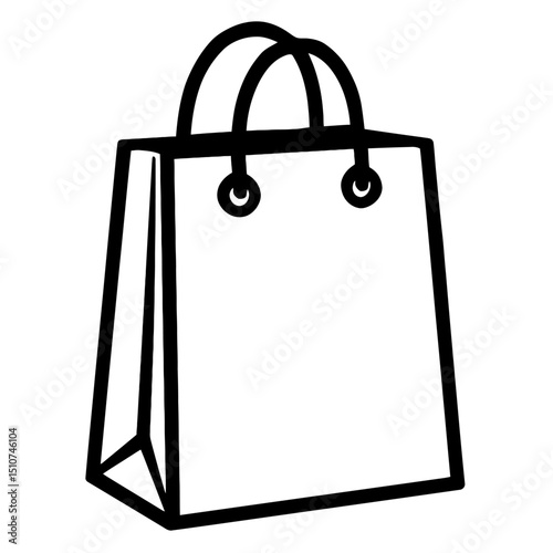 Monochrome vector outline illustration of a shopping bag, ideal for themes of retail, purchasing, or consumerism.