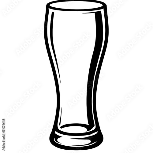 Monochrome vector outline illustration of an empty beer glass, ideal for themes of beverages, bars, or relaxation.