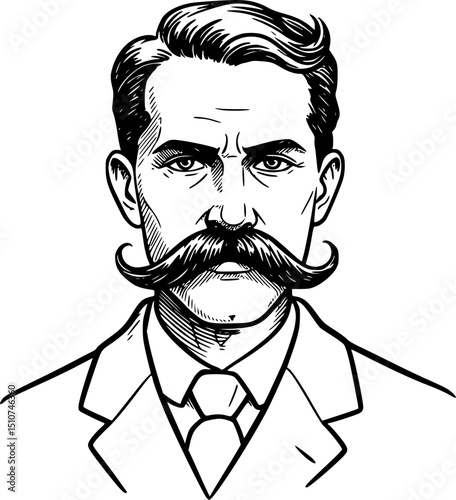 Vector hand drawn illustration of man with MUSTACHE isolated