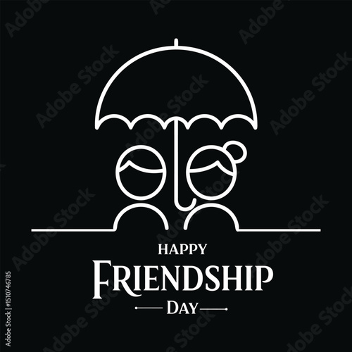 happy friendship day umbrella friends vector line art design .