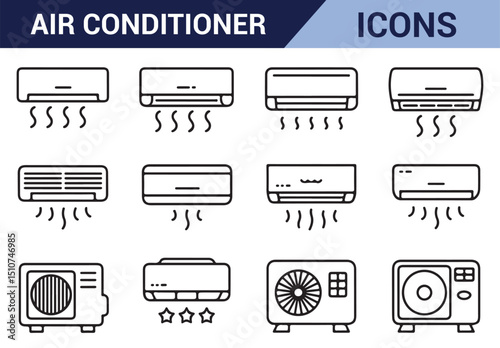 Minimalistic illustration of an air conditioning unit with cooling effects.