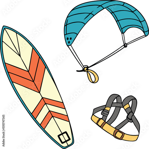 Surfboard kiteboarding harness illustration