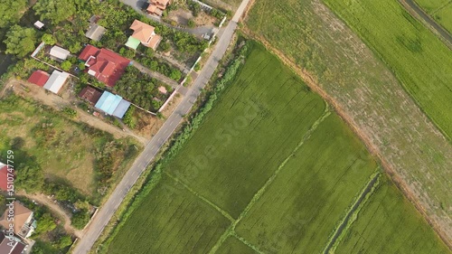 Aerial view of rural Thailand with farming lifestyle and village community
