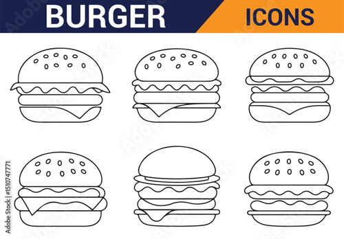 Line art of a burger sandwich for creative projects.