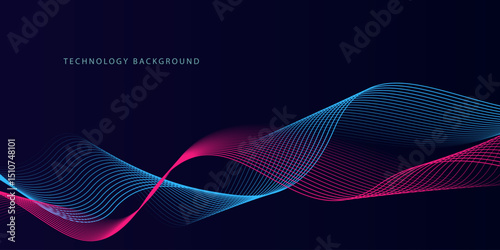 Abstract glowing wave lines on dark blue background. Dynamic wave pattern. Modern flowing wavy lines. Futuristic technology concept. Suit for banner, poster, cover, brochure, flyer, website