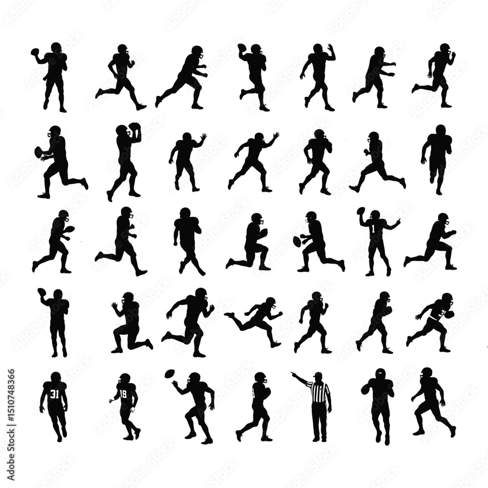 Fototapeta premium American Football Silhouette Bundle | Quarterback & Player Clipart | Running, Passing Vector EPS with white background .