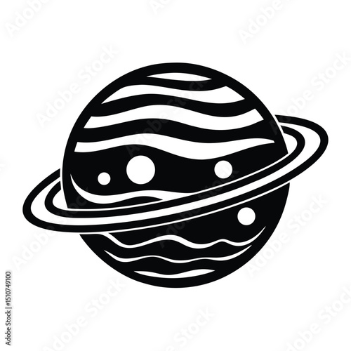 Planet Saturn with planetary ring vector, cosmos and planet silhouette 