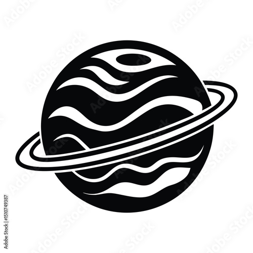 Planet Saturn with planetary ring vector, cosmos and planet silhouette 