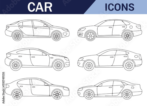 Line art of a sports car with detailed design for illustrations.