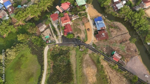 Aerial view of rural Thailand with farming lifestyle and village community