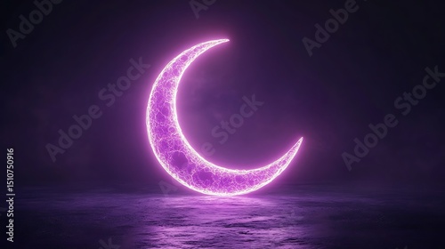 Glowing purple crescent moon on dark surface