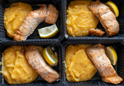 4 Portions Salmon With Vegetable Puree and Lemon