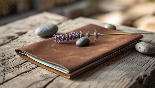 Journal with lavender and stones