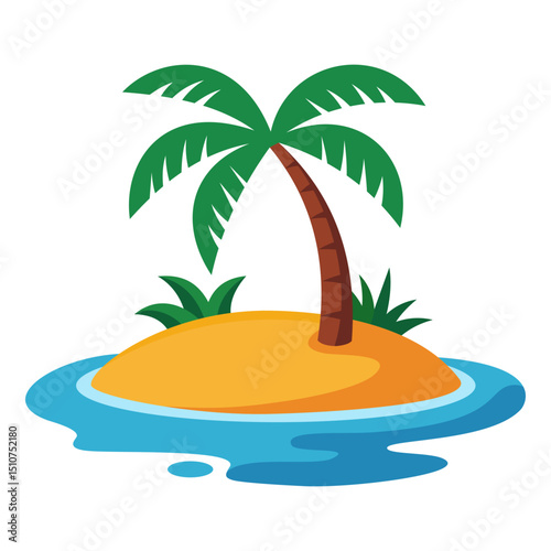 Palm coconut tree with island vector illustration 