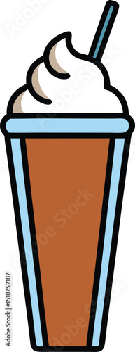 milkshake with whipped cream  icon clipart vector on transparent background
