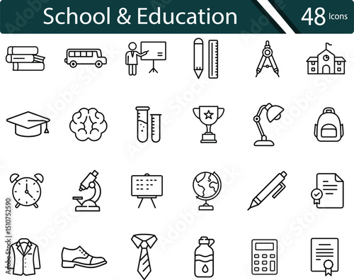Modern School Essentials Icon Pack for Education and Learning.