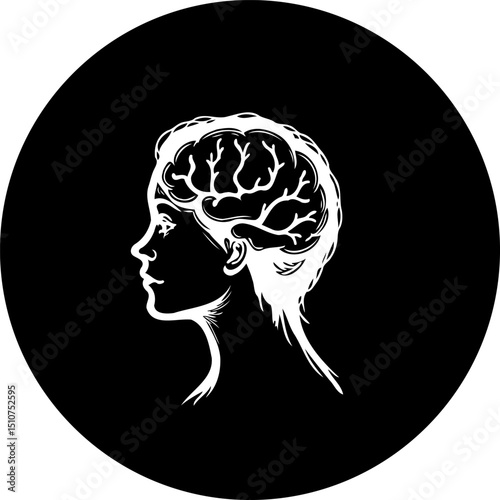 Monochrome Illustration: Mind's Architecture Within the Silhouette of a Person