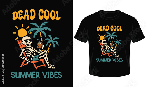 A skeleton enjoying summer vibes on a beach t shirt design