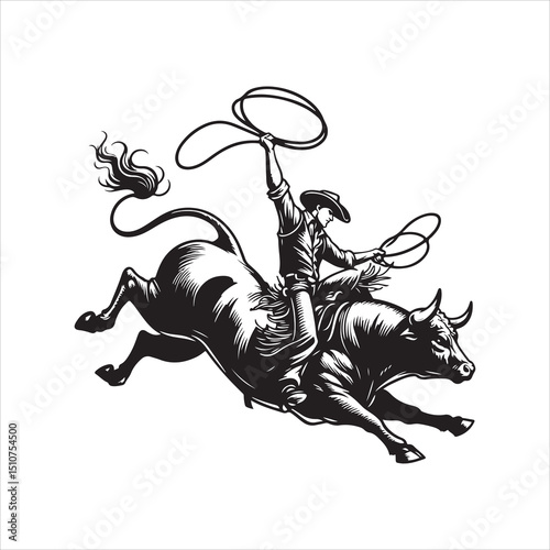 Bull Rodeo Showdown – Cowboy Riding a Bucking Bull in Action

