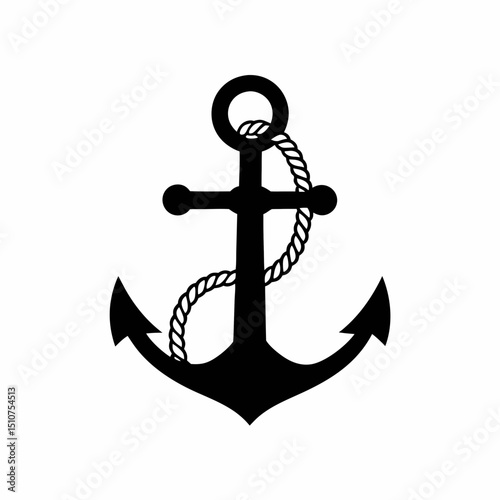 Nautical Anchor with Rope Vector Icon.