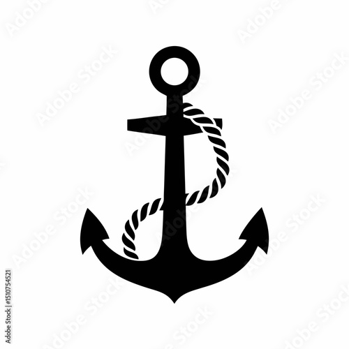 Nautical Anchor with Rope Vector Icon.