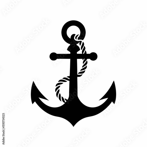 Nautical Anchor with Rope Vector Icon.