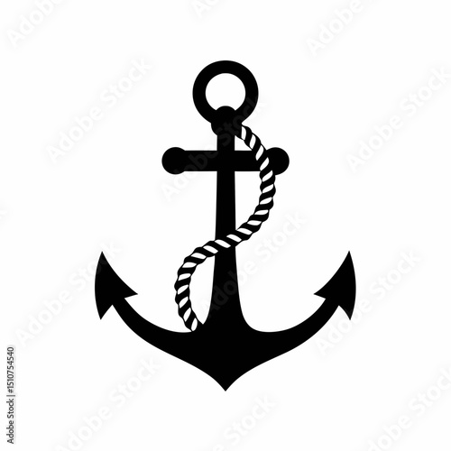 Nautical Anchor with Rope Vector Icon.