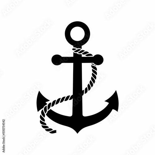 Nautical Anchor with Rope Vector Icon.