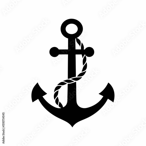 Nautical Anchor with Rope Vector Icon.