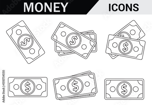 Financial Stack – Hand-drawn Dollar Bills with Simple Line Art