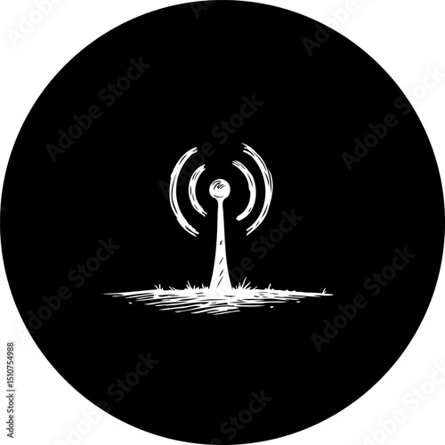 Stylized Wi-Fi Icon in a Black Circle, Communication and Connection Represented