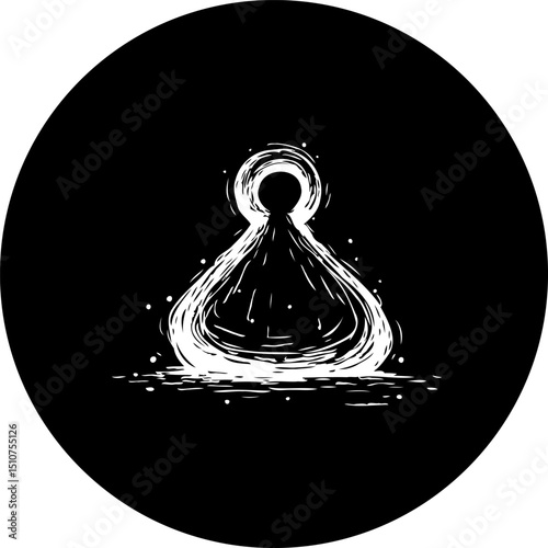 Abstract representation featuring a stylized figure emerging from darkness